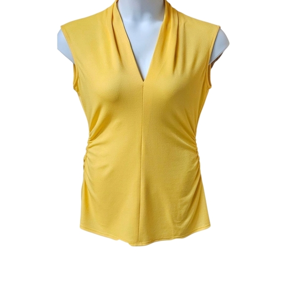ESSENTIALS Chic Yellow V-Neck Sleeveless Blouse Size M/L - Picture 7 of 11